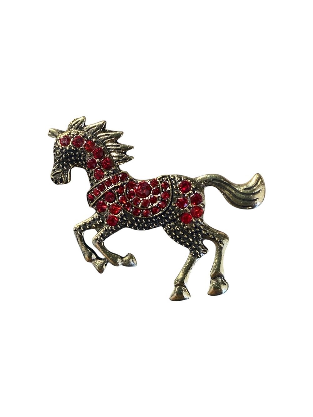 Vintage Horse Brooch with Red Rhinestones
